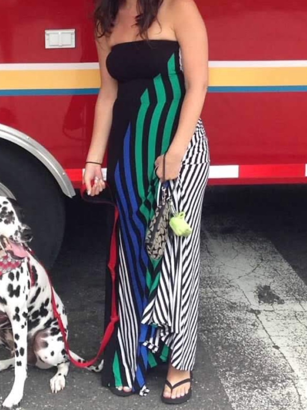 Black Striped Maxi Dress with Green & Blue Accents